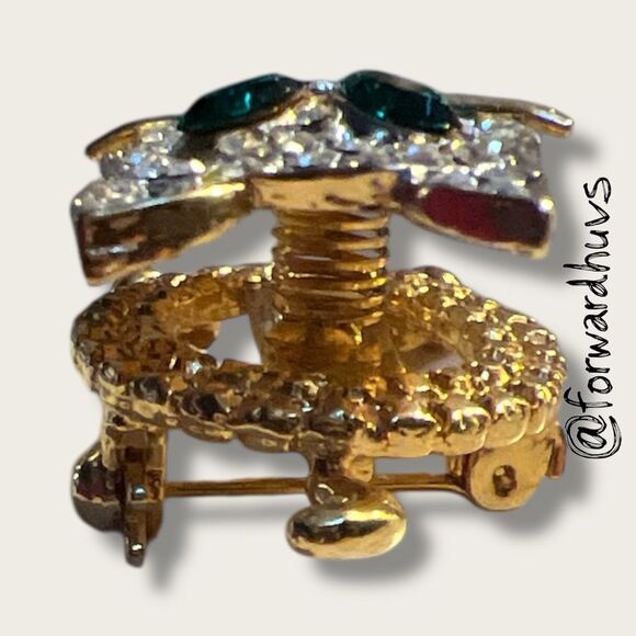 Vintage Gold Tone Cat Pin – Articulated Motion - Rhinestone Embellished - Picture 4 of 6